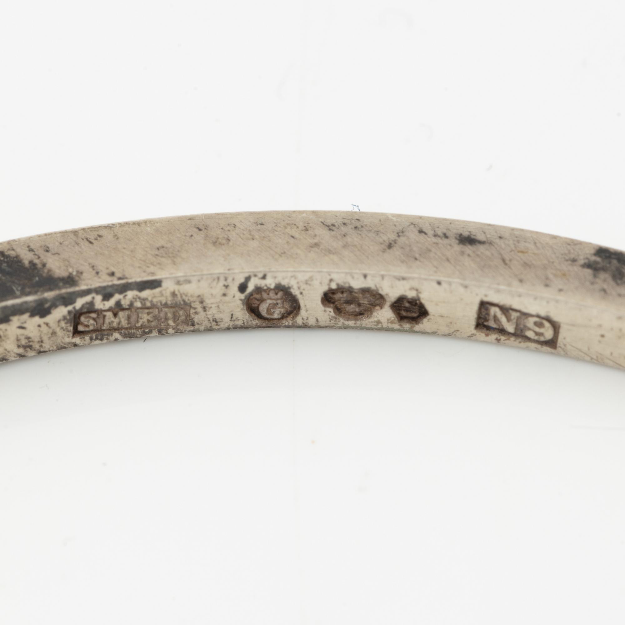 Lars Arby, five arm rings, sterling silver, Gothenburg 1963, 1966 and 1967.