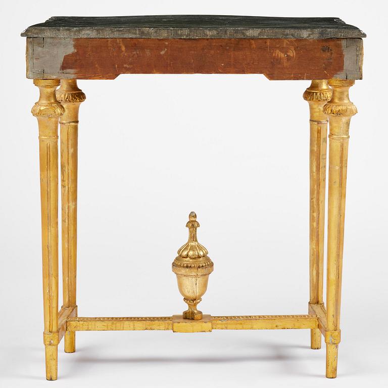 A Gustavian giltwood and Kolmårdsmarble-top console table, Stockholm, late 18th century.
