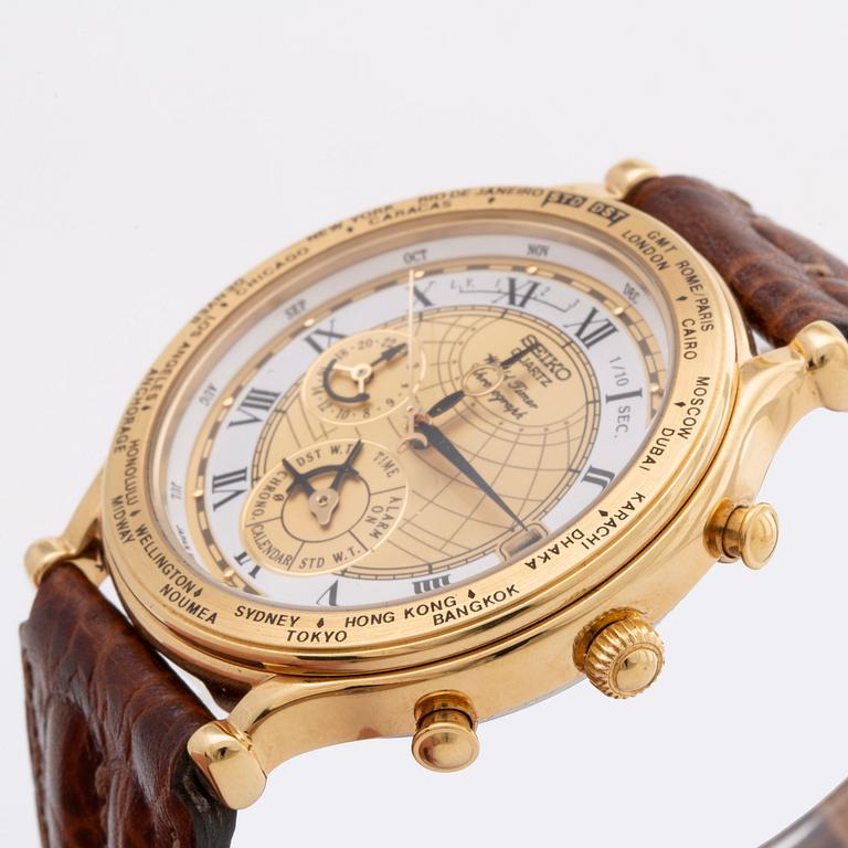 SEIKO QUARTZ World Time Chronograph, 39 mm, stainless steel and plated.