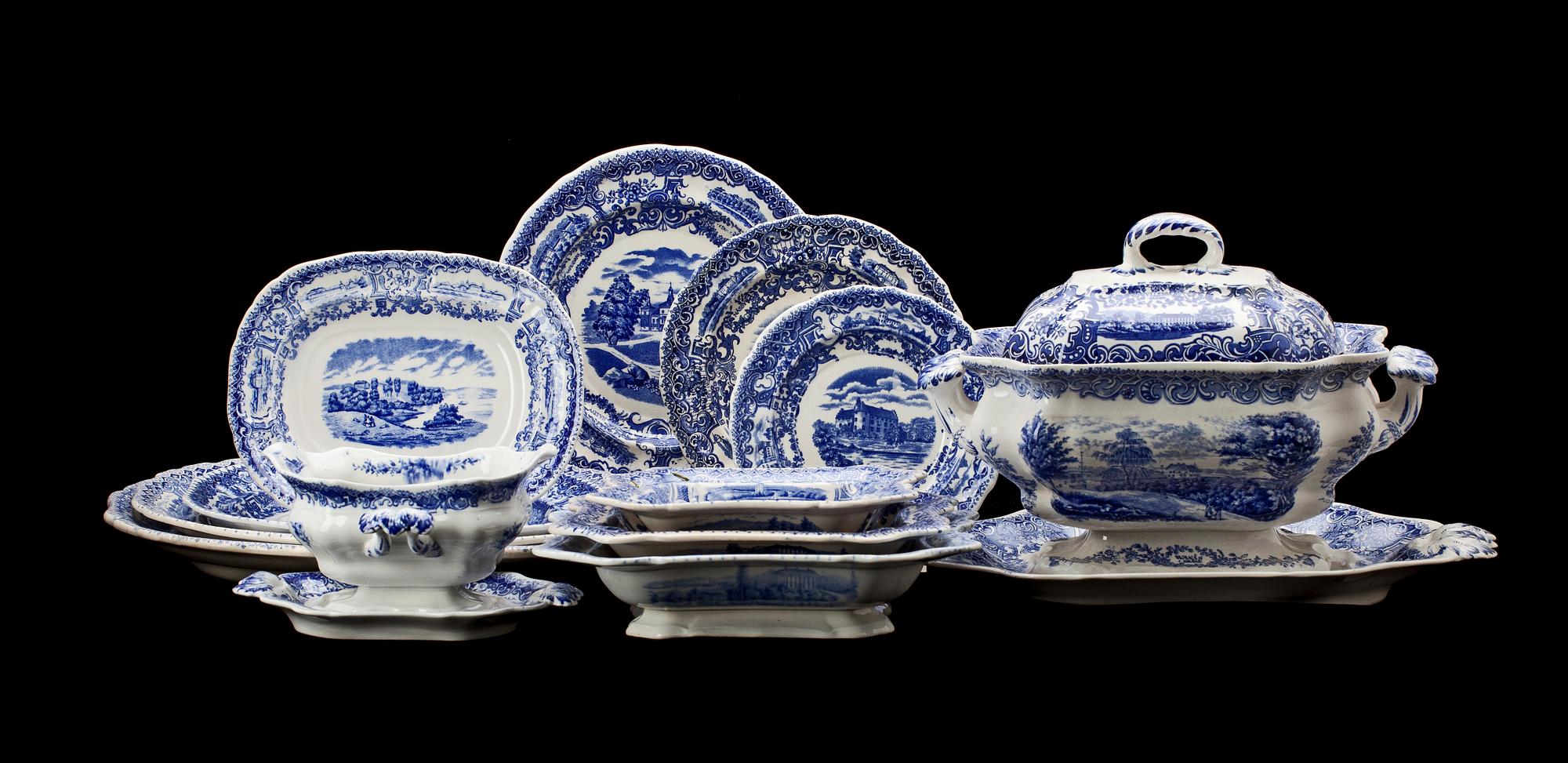 MATSERVIS, flintgods, 45 delar, Rörstrand, omkring 1900.