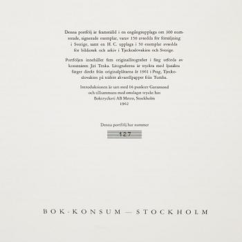 JIRI TRNKA, 5 st, färglitografier, signerade, daterade -61, mappen numrerad 127/300 .