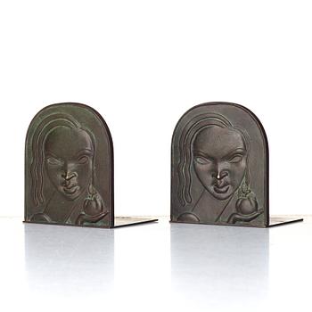 Ystad Bronze (Ystad-Metall), a pair of Swedish Grace bookends, 1920-30's.