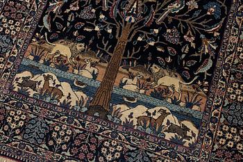 An antique pictoral Tehran rug, North Persia, c. 202 x 138 cm.