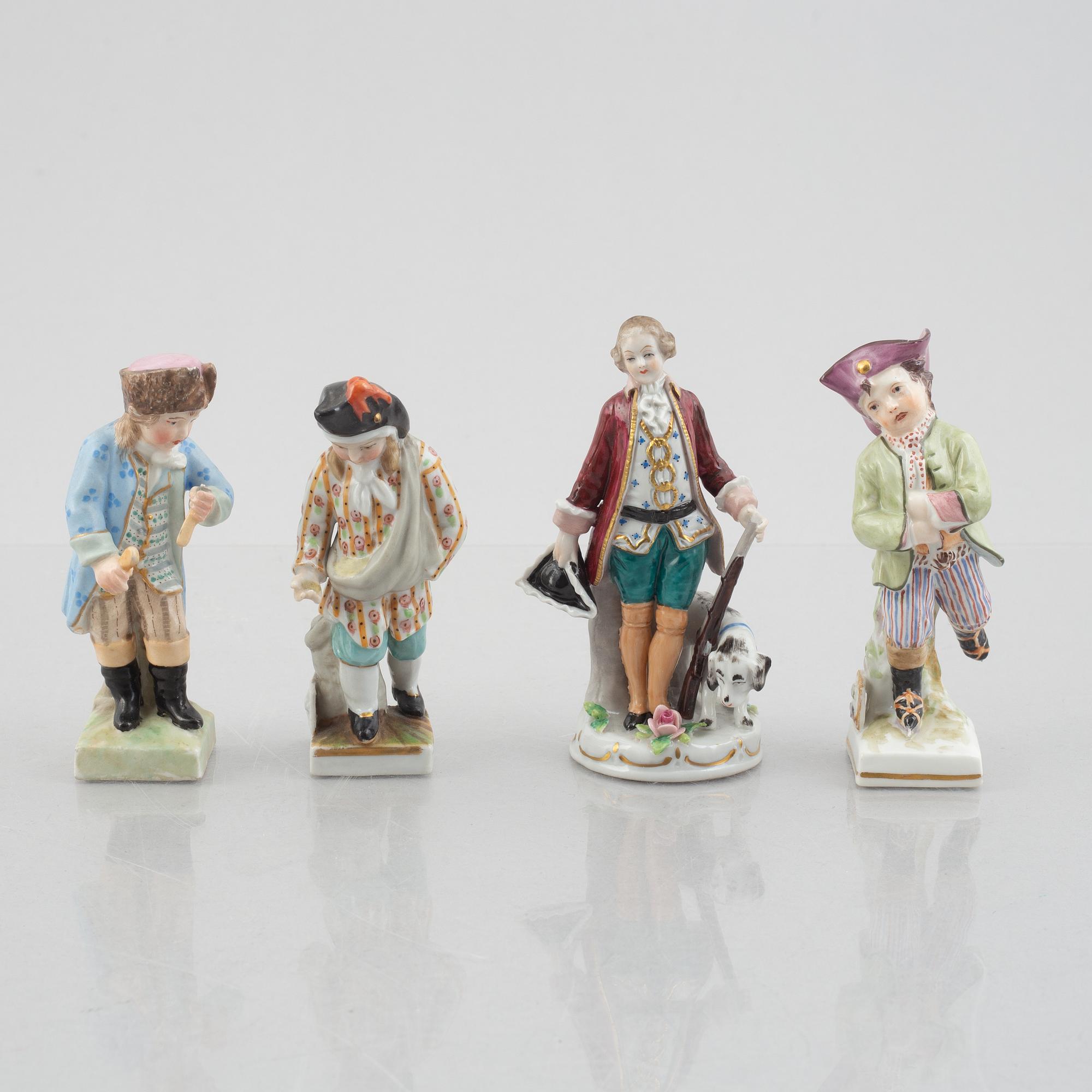 13 Rococo-style porcelain figurines, including Meissen, KMP & Sitzendorf, Germany, 19th-20th century.