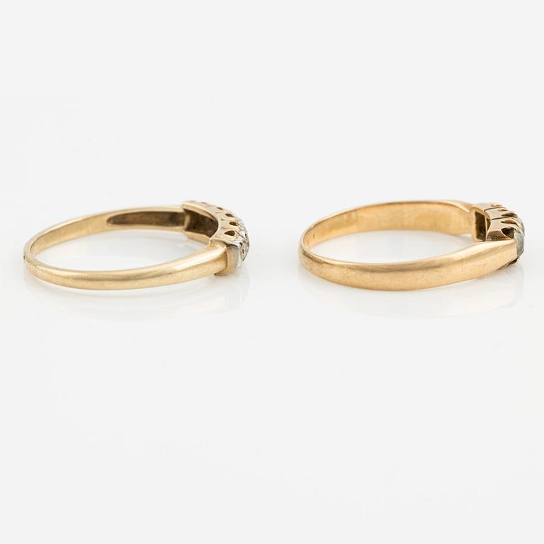 Rings, 2 pcs, 14K gold and 18K gold with small diamonds.