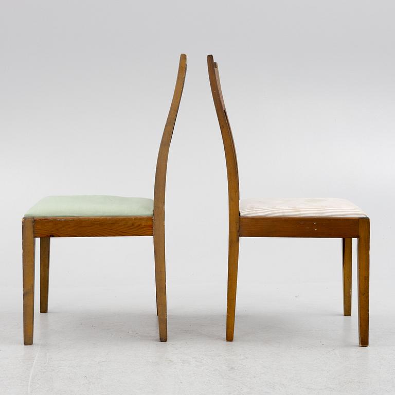 Carl Westman, a pair of stained pine chairs, Sweden ca 1910.