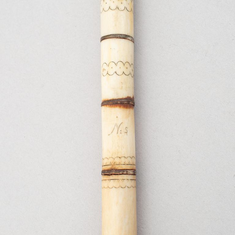 Unidentified craftsman, reindeer antler stick. signed Ns 1959.