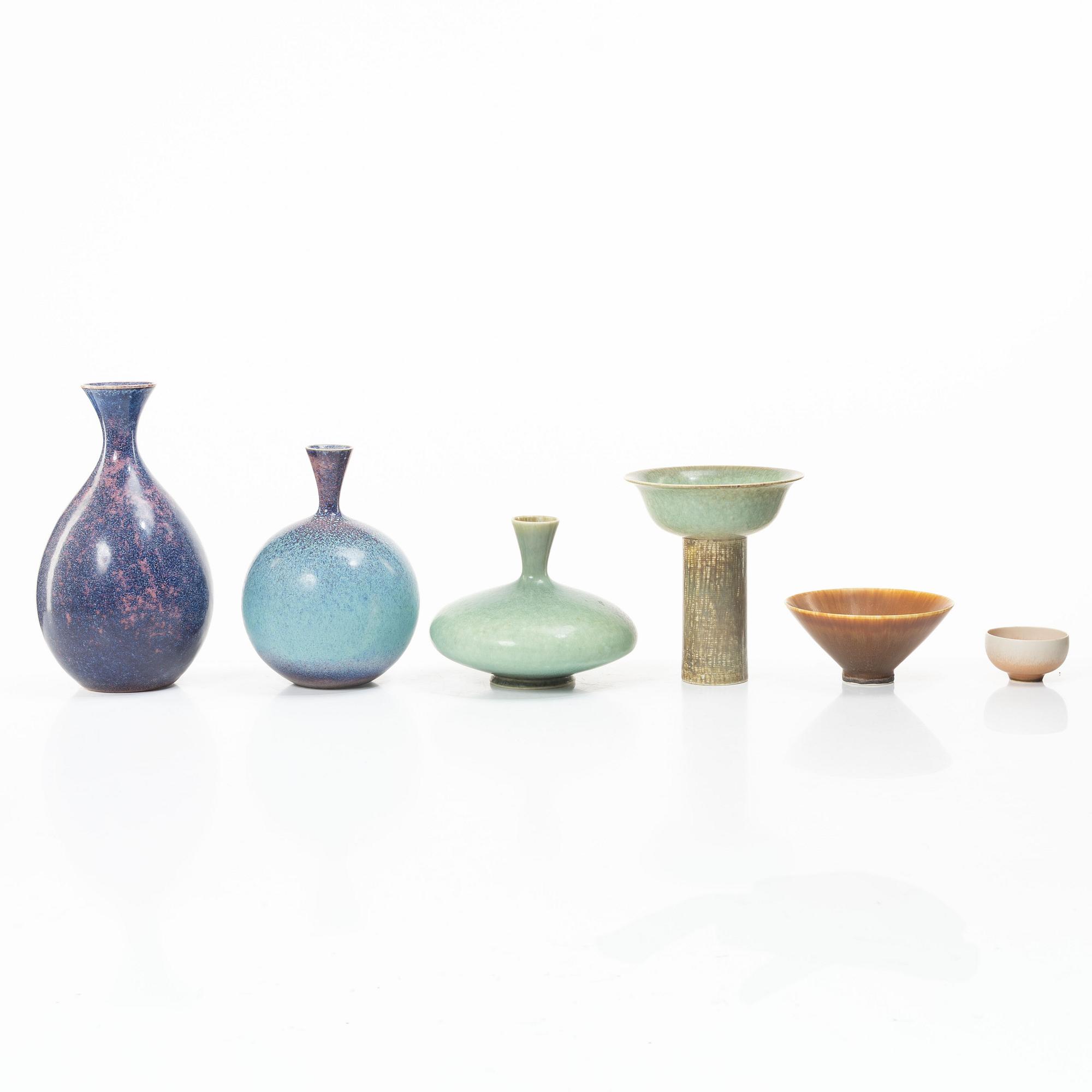 Sven Wejsfelt, vaser, 3 st, och skålar, 3 st, unika, stengods, Gustavsbergs Studio 1986-93.