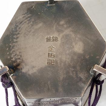 A group of six Japanese salts / boxes, some marked sterling silver, around 1900.