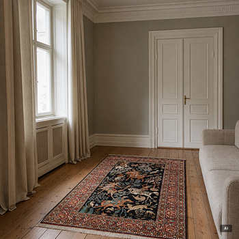 A Kashmir silk rug, c. 168 × 102 cm.