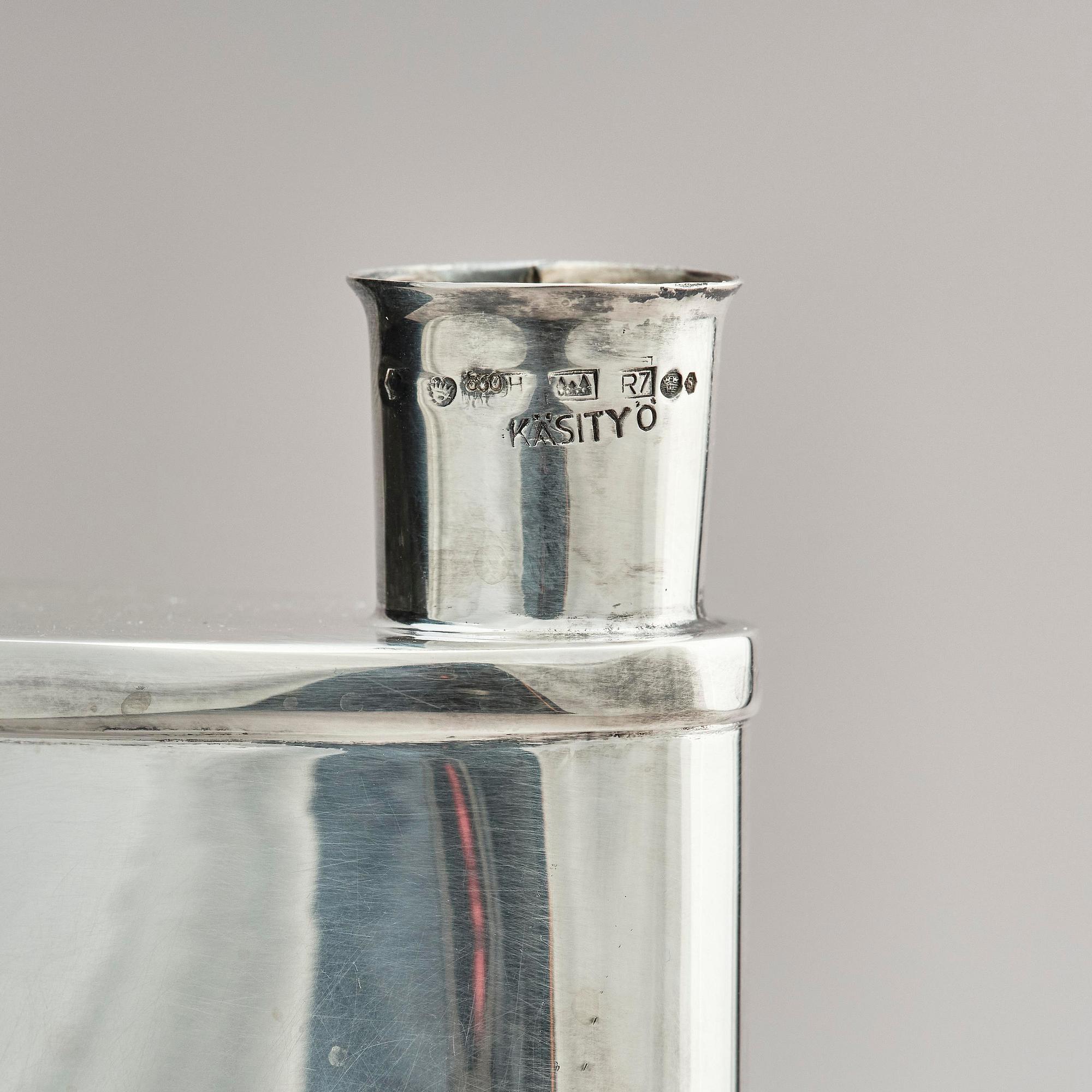 A large silver hip flask, Kultakeskus, Hämeenlinna, Finland 1970.
