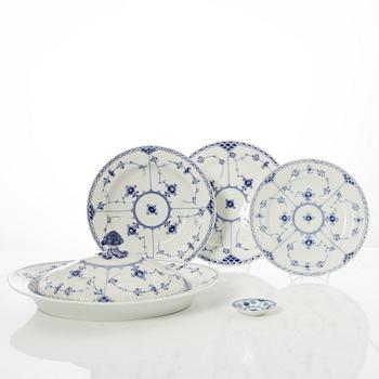 Royal Copenhagen, 35 pieces of a porcelain 'Blue Fluted' half lace dinner service, Denmark, 1889-1978.