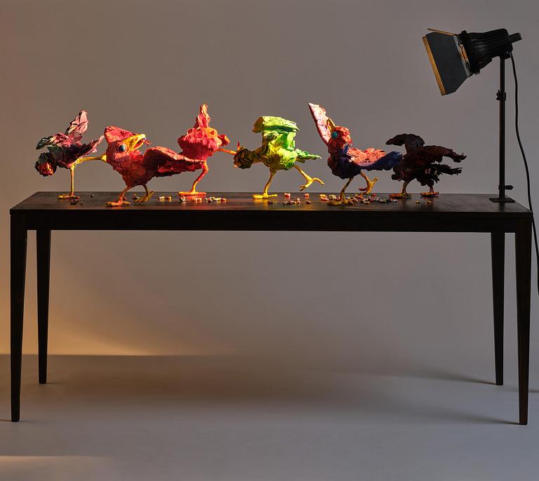 Nathalie Djurberg & Hans Berg, "A Thief Caught in the Act (Flock of Birds)".