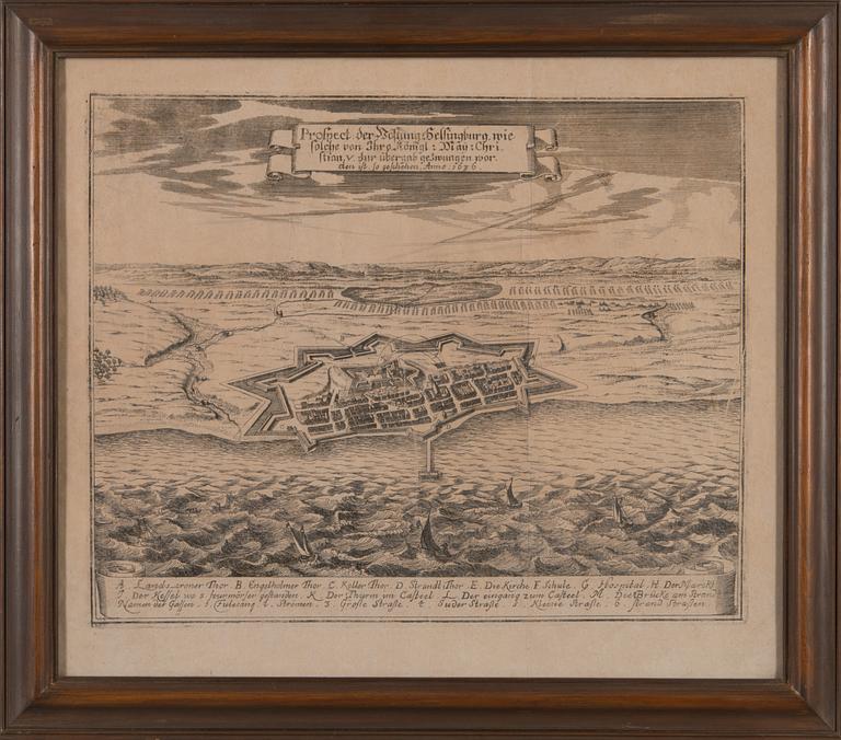 KARTA över Helsingborg år 1676, litografi.