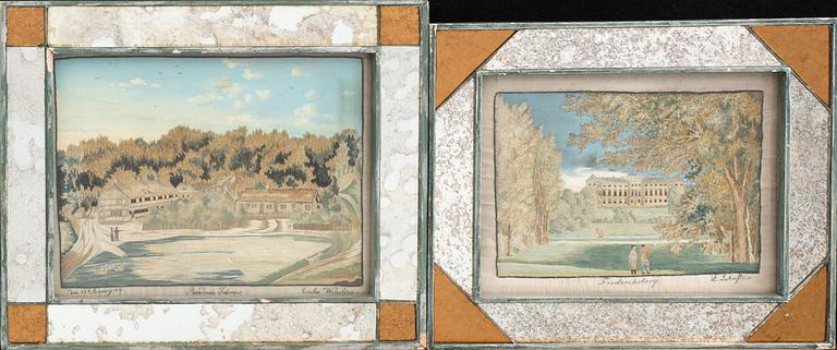 BRODERADE TAVLOR 2 st, 1800-talets första hälft.