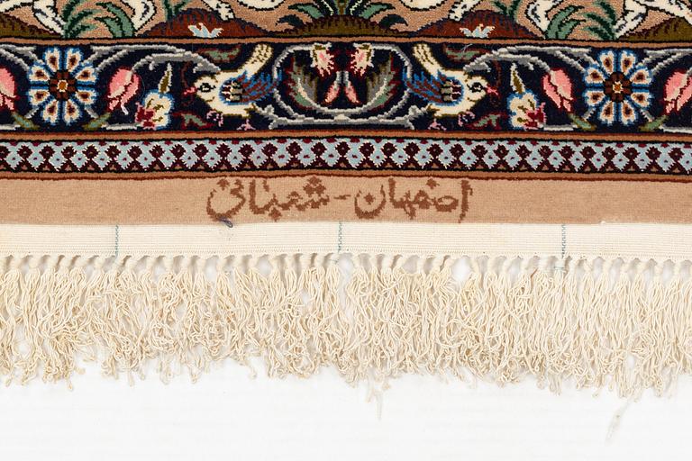 A carpet, old, Esfahan, part silk, signed Shabani, ca 246 x 161 cm.