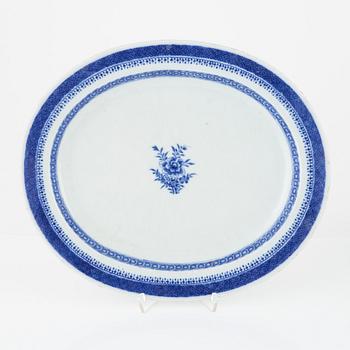A blue and white oval tureen with cover and stand, Qing dynasty, circa 1800.