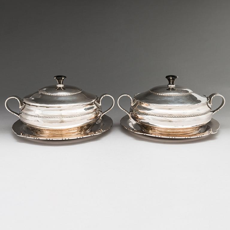 A pair of Danish silver tureens, maker's mark of Franz Hingelberg, Aarhus, Denmark 1917.