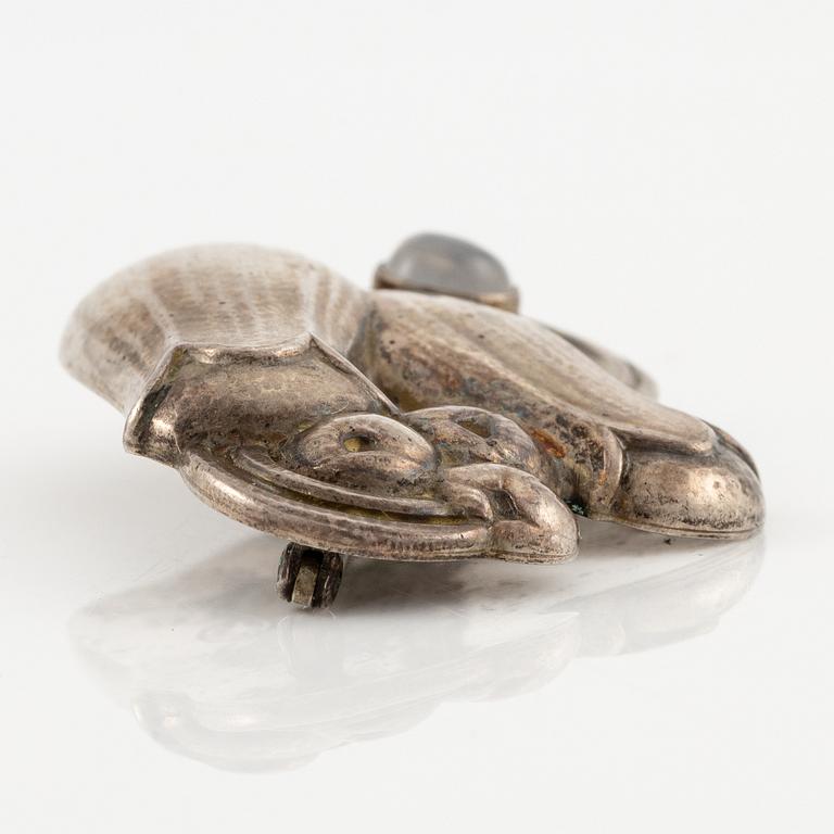 Georg Jensen, a brooch, silver with cabochon-cut moonstone. After 1945.