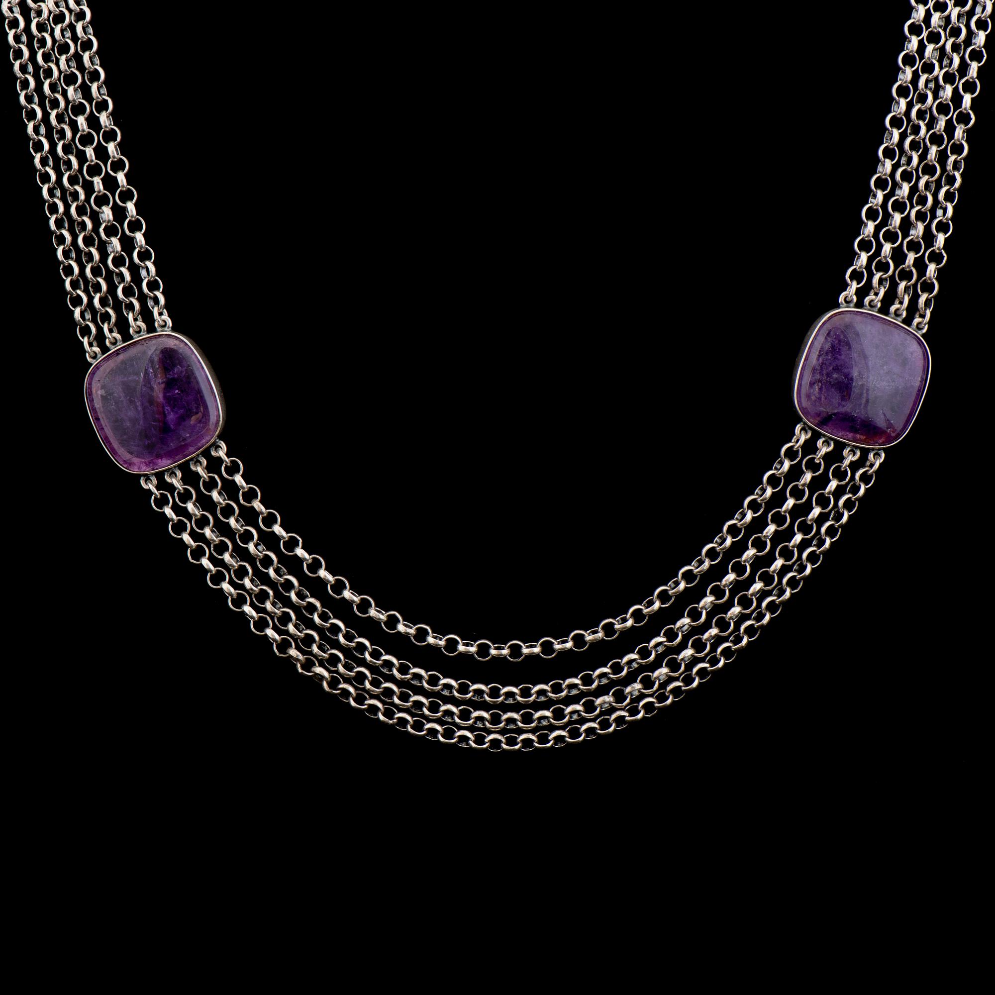 BÖRJE RAJALIN, HALSSMYCKE och ÖRHÄNGEN, ametister, silver. Kalevala Koru 1989.