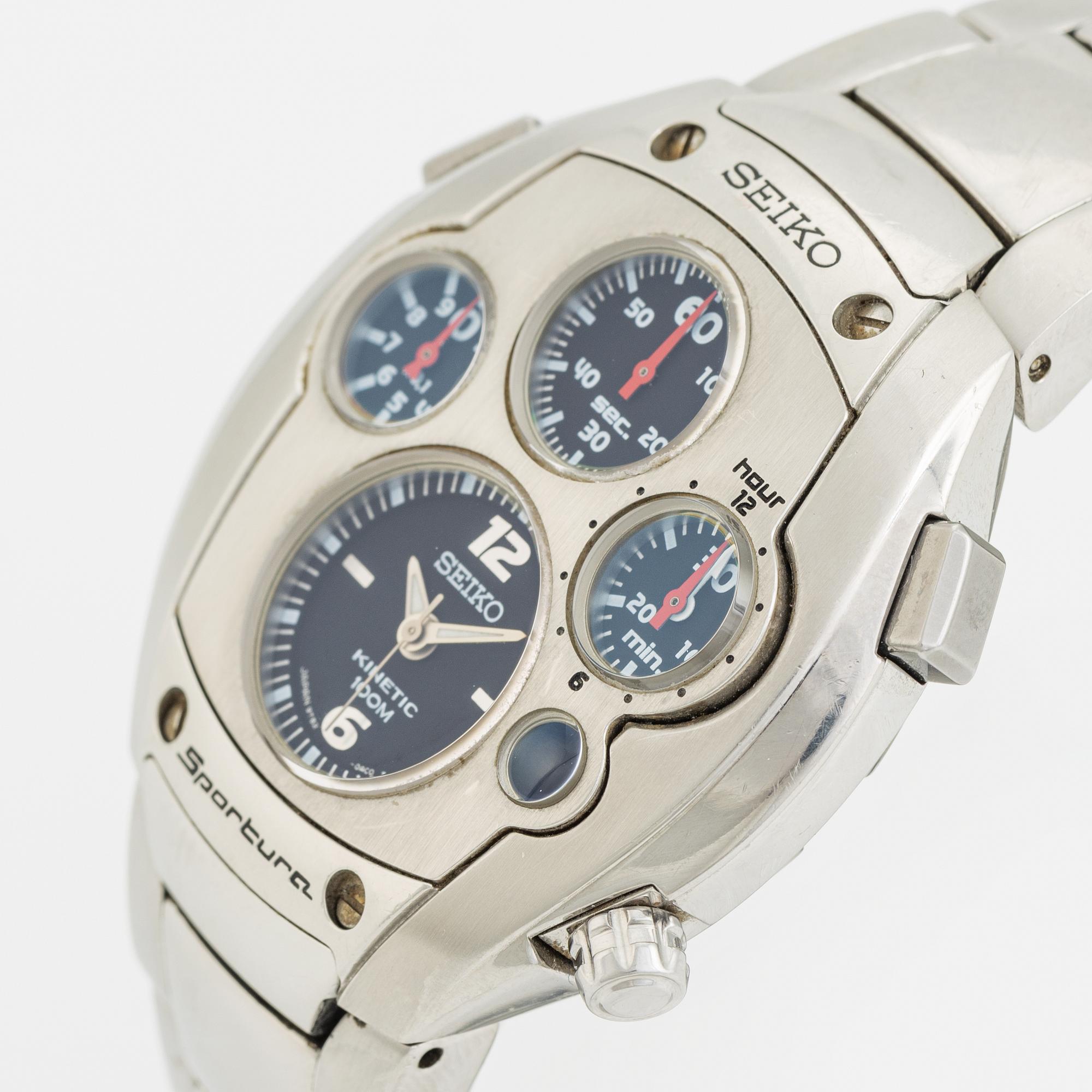 Seiko, Sportura, Kinetic, chronograph, wristwatch, 41 mm.