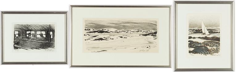 Roland Svensson, 3 lithographs, signed, one dated -42 and two numbered 16/30 and 49/360.