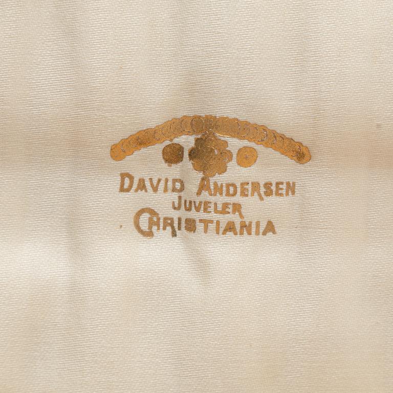 David Andersen, mockaskedar, 12 st, silver och emalj, Oslo, Norge, 1900-talets första hälft.