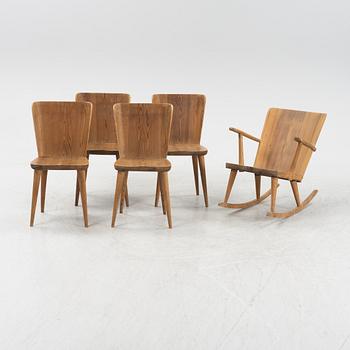 Göran Malmvall, stolar 4 st samt gungstol, Svensk Fur, 1900-talets mitt.