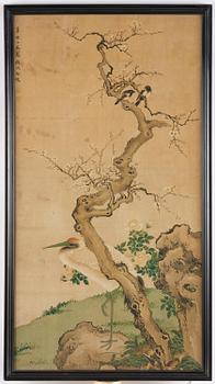Shen Quan, after, 'Crane, magpies and a blossoming cherry tree'.