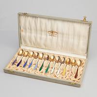 A Set of Silver and Enamel Mocha Spoons, mark of David Andersen, Oslo, Norway, first half of the 20th Century.