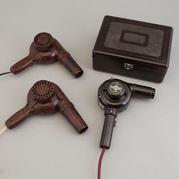 a set of three bakelite hair dryers, 1930's.