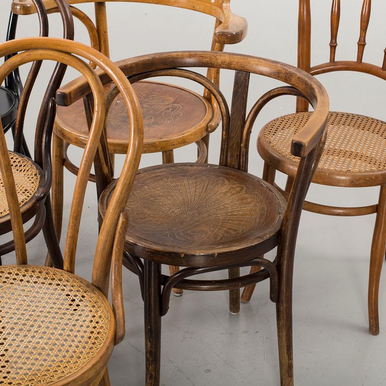 A SET OF 6 DIFFERENT THONET STYLE CHAIRS, 20th century.