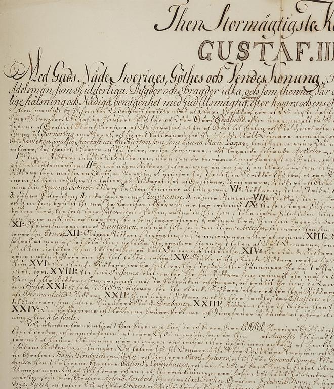Gustav III.  Handskrivet utmaningsbrev till riddarspelet på Ekolsund 1776.