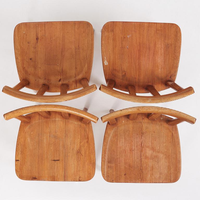 Axel Einar Hjorth, a set of four pine 'Utö' chairs, Nordiska Kompaniet, Sweden 1930s.