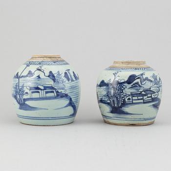 Two blue and white jars, Qing dynasty, 19th Century.