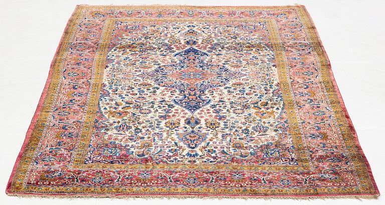 A rug, antique, silk Kashan, ca 208 x 131,5-136 cm.