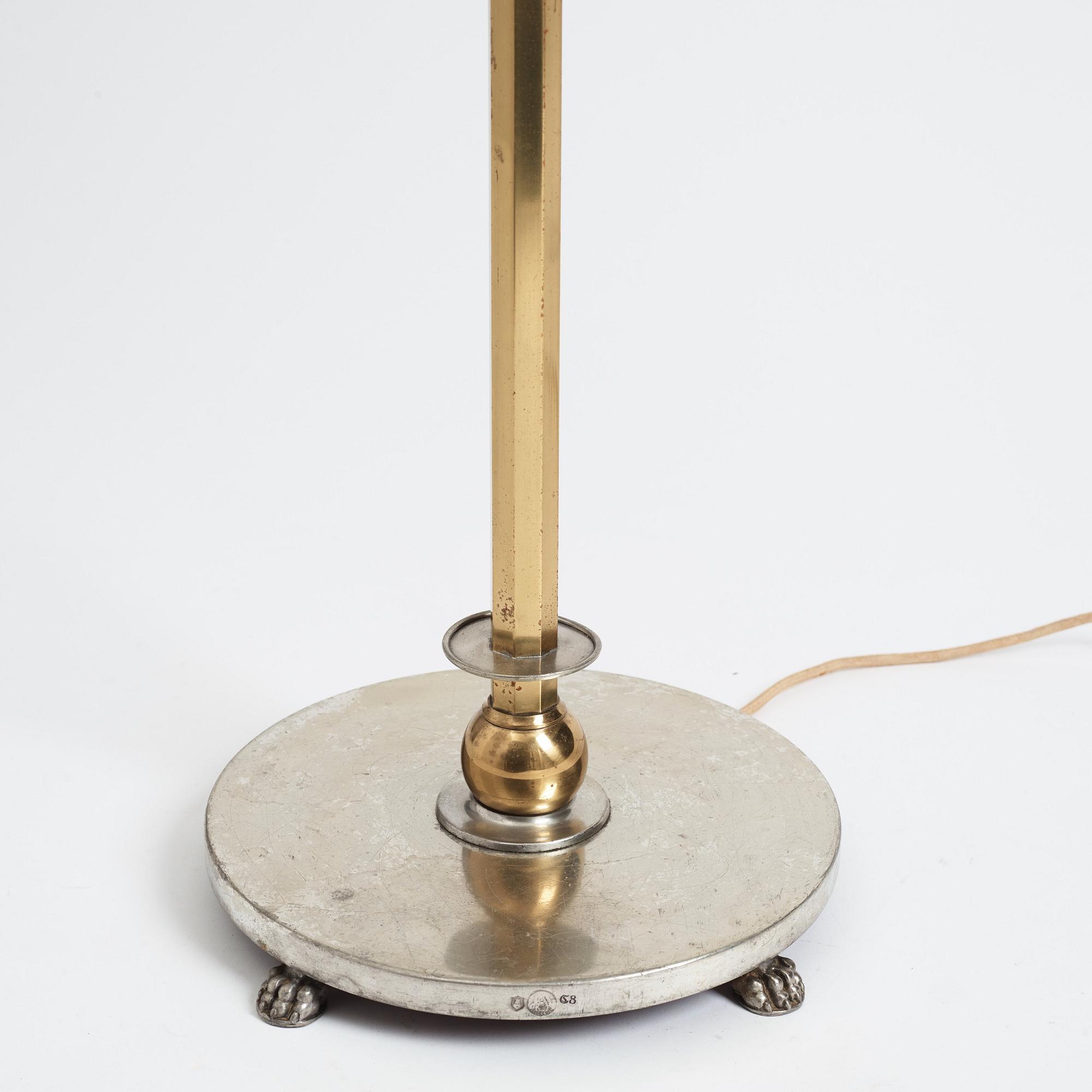 Nils Fougstedt, & Anna Petrus, a rare pewter and brass floor lamp, Svenskt Tenn, Stockholm 1929, model 763 A.