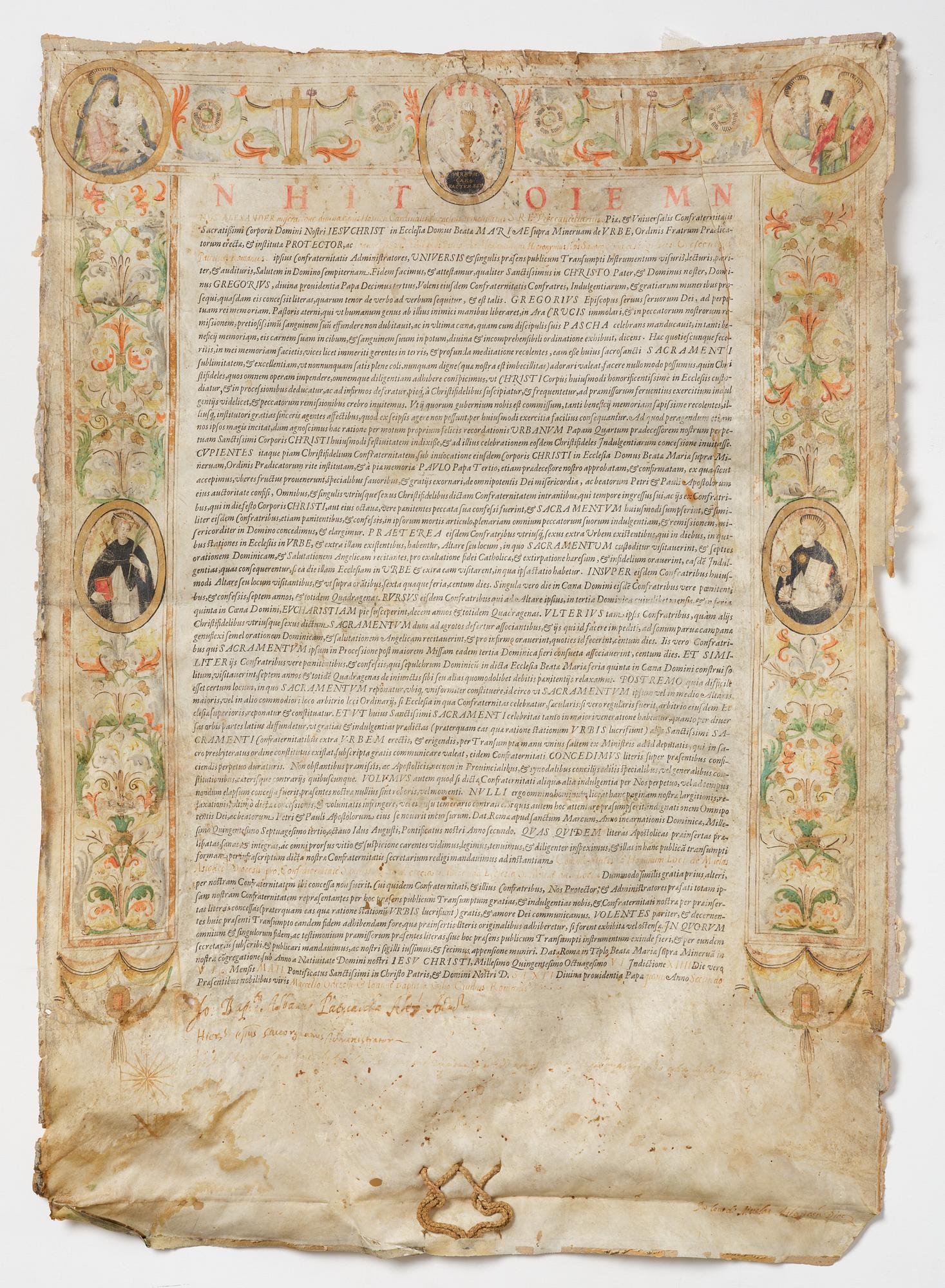 Document on vellum, Rome, 1586.