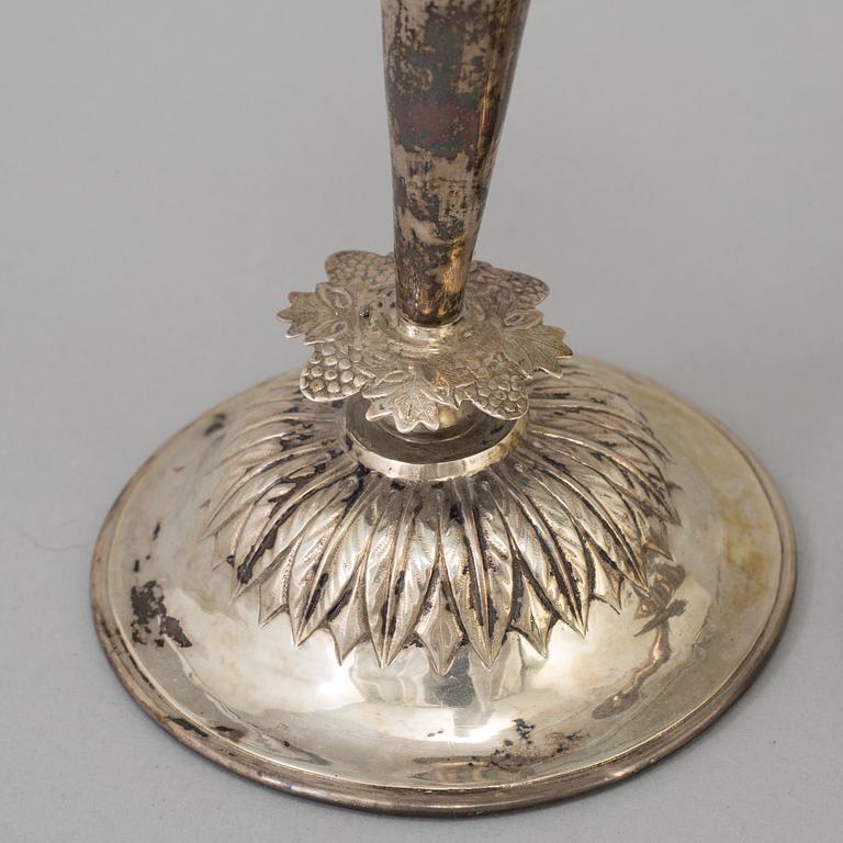 A pair of empire silver candles, presumably Stockholm, dated 1819.