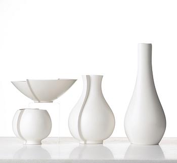 Wilhelm Kåge, vaser, 3 st och skål, "Surrea", Gustavsbergs studio.