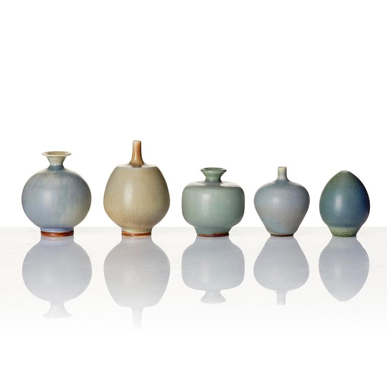 Berndt Friberg, a set of 9 stoneware vases and 3 bowls, Gustavsberg Studio, Sweden, 1956-66.