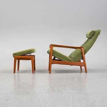 Folke Ohlsson, a teak 'Duxiesta' armchair and a stool, Bra Bohag, Dux, Ljungs Industrier, Malmö, 1960's.