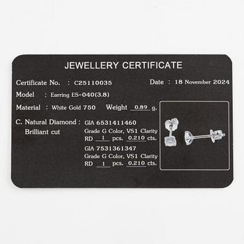Earrings 18K white gold set with brilliant-cut diamonds accompanied by GIA dossier.