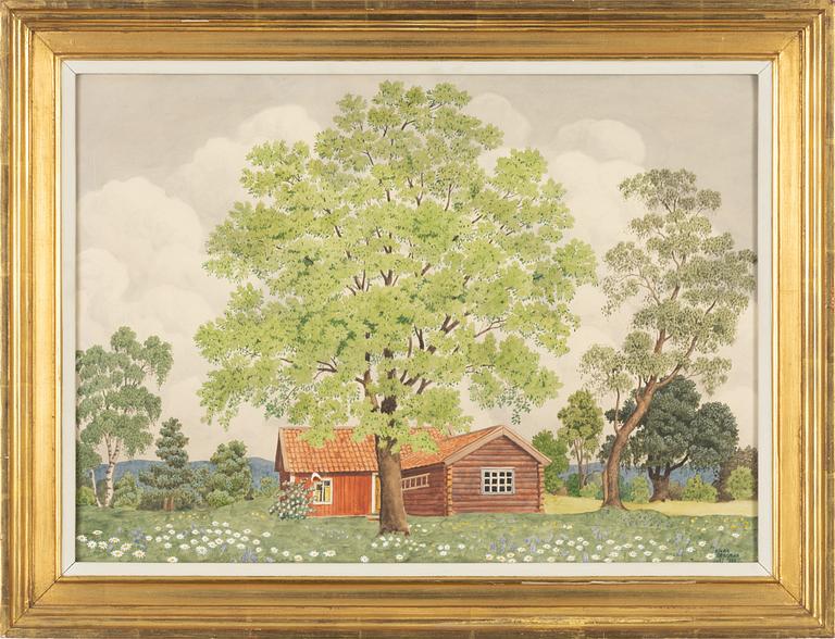 Oskar Bergman, akvarell, signerad och daterad juli 1945.