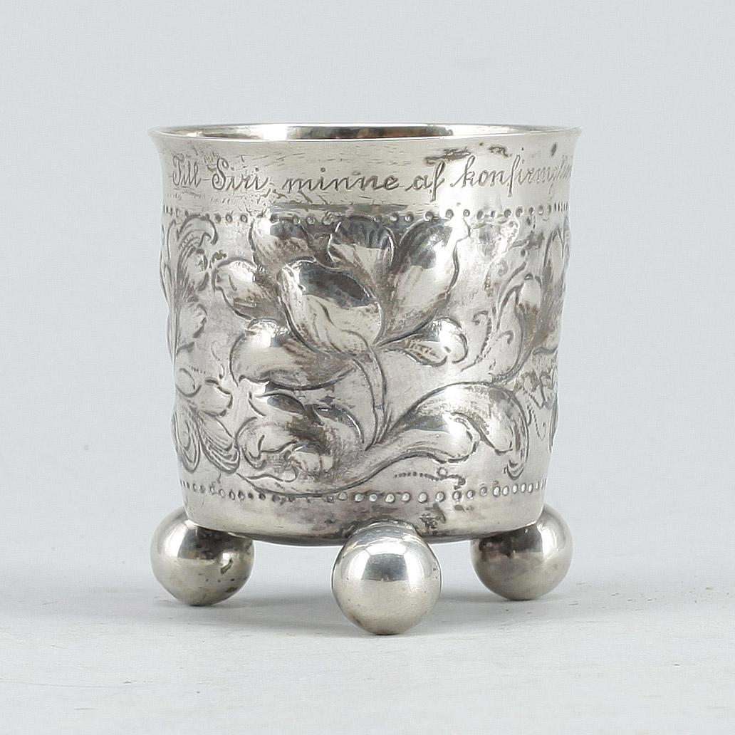 BÄGARE, silver, troligen barock, 1700-tal. Vikt ca 80g.