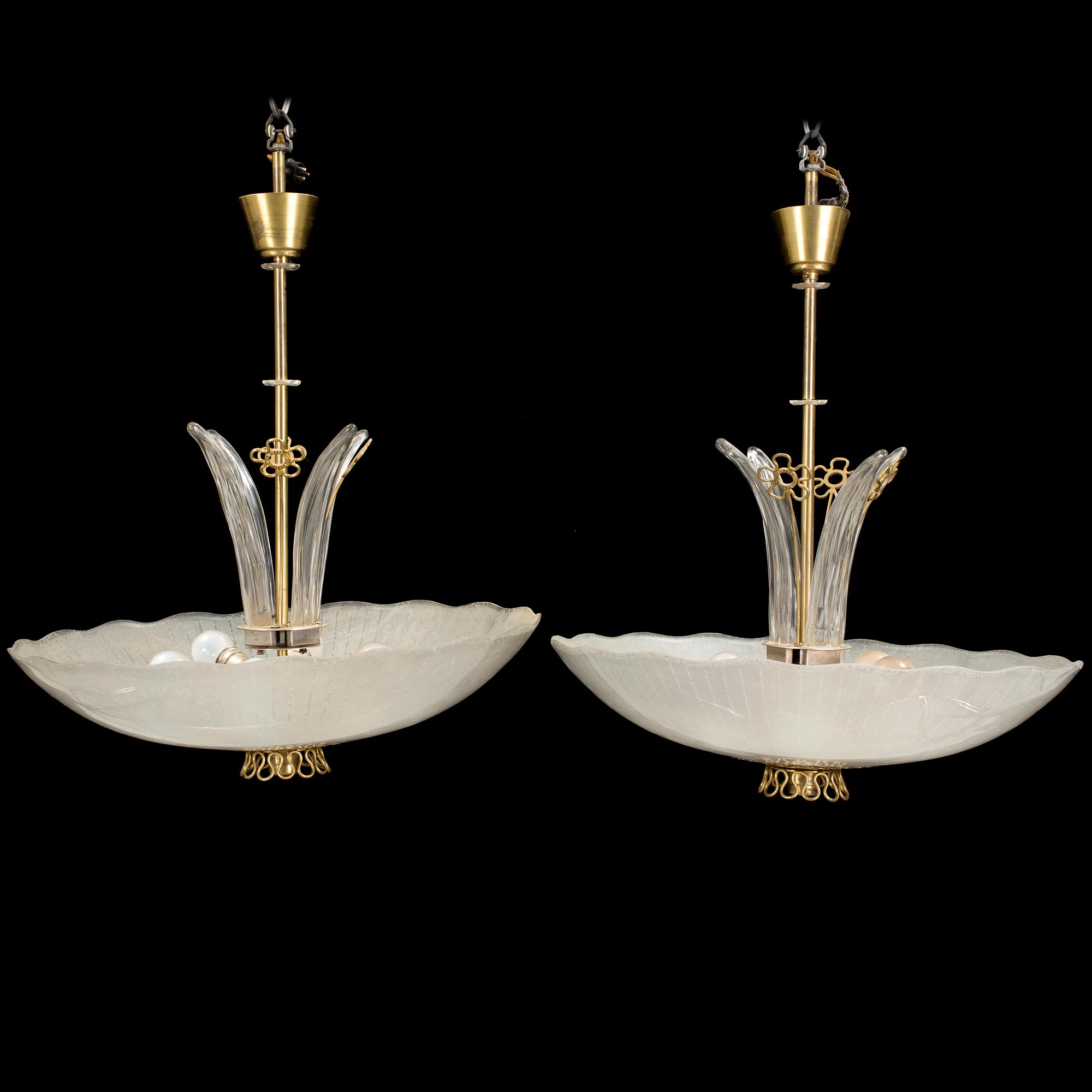 A pair of 1940´s Orrefors ceiling lamps.