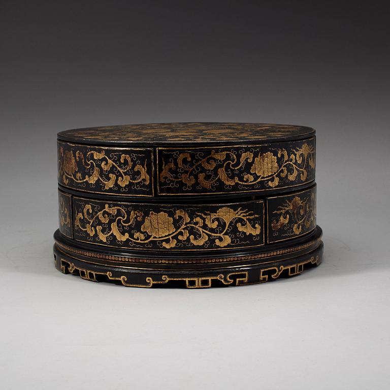 A black lacquer cabinet box with multiple drawers, Qing dynasty, 19th Century.