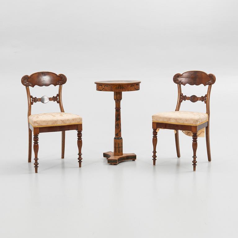 Chairs, a pair, with table, Empire, 18th/19th century.