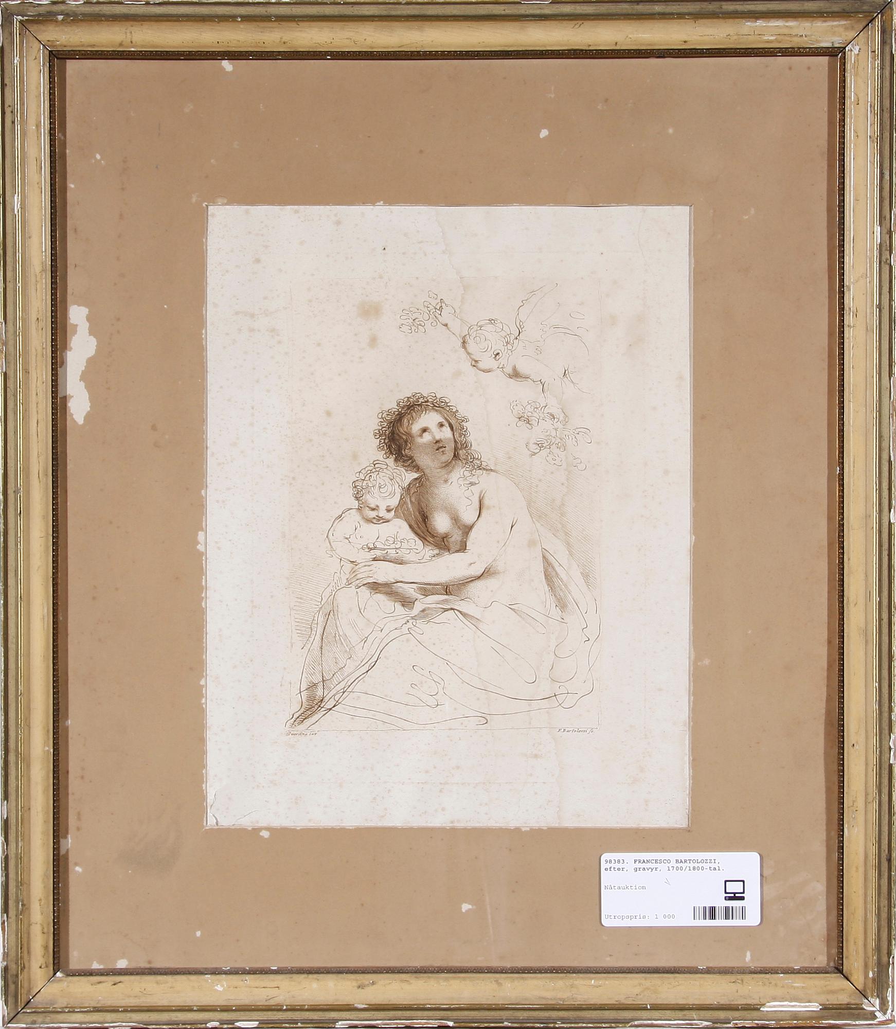 FRANCESCO BARTOLOZZI, efter, gravyr, 1700/1800-tal.