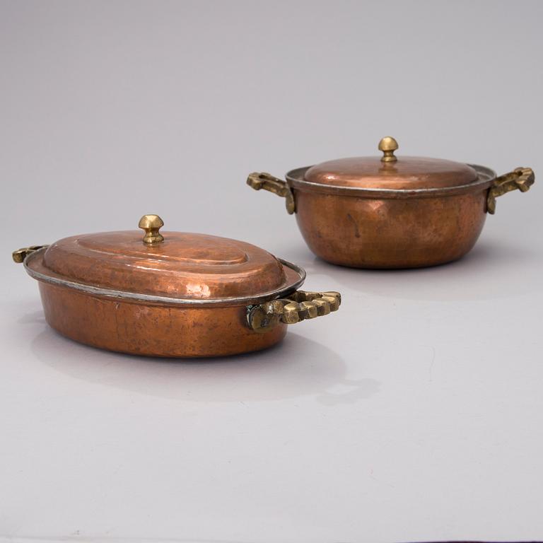 KASTRULLER, 2 st, koppar, 1900-talets mitt.